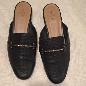 Call It Spring Black Mules with Gold Accent